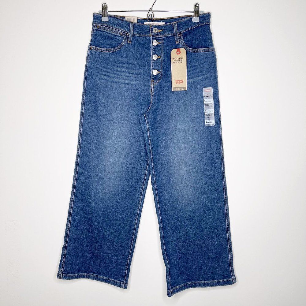 LEVI'S Mile High Button Fly Crop Wide Leg Jeans - Size 29 - Picture 2 of 9